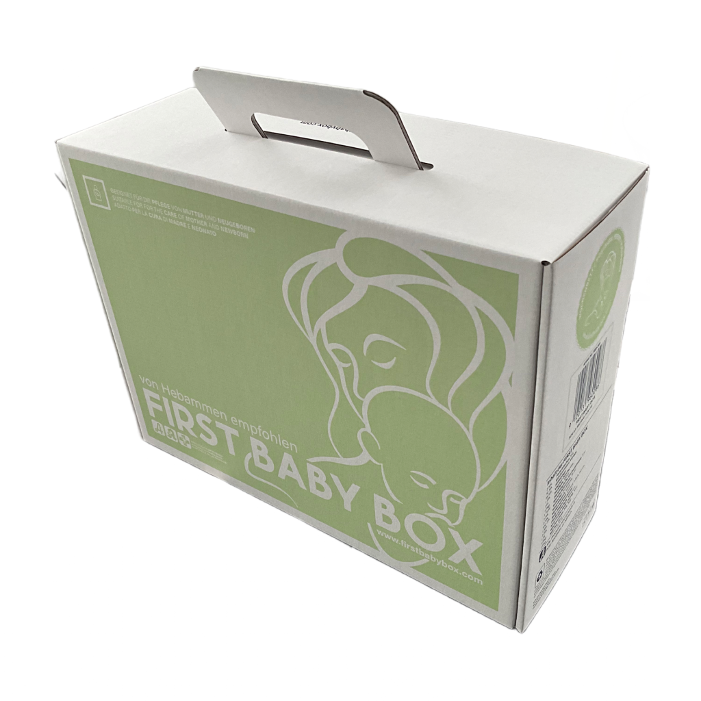 Erstklassige First Baby Box, empfohlen von Hebammen, für die optimale Versorgung von Mutter und Neugeborenen im Wochenbett. 