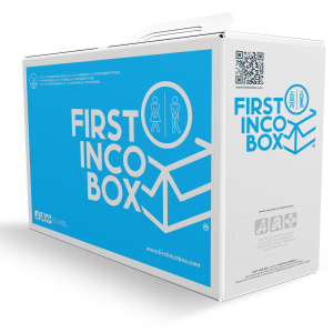 Das Bild zeigt die FIRST INCO BOX, eine Starterbox mit Inkontinenzprodukten